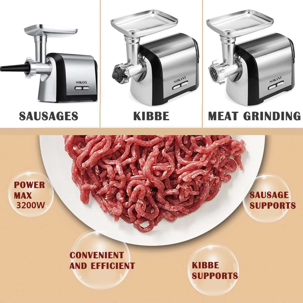 SOKANY电动绞肉机家用多功能全自动不锈钢搅碎肉馅机灌肠小型商用 3