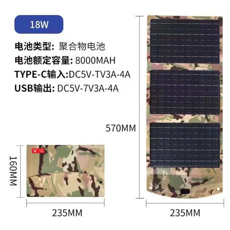 户外防水迷彩太阳能折叠包18W快充USB便携露营充电宝太阳能充电板 6