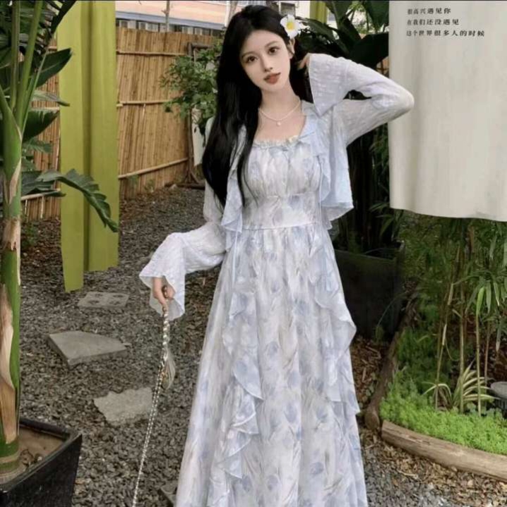 连衣裙裙子蕾丝显瘦气质长裙法式收腰碎花夏季复古小众中长款甜美 5
